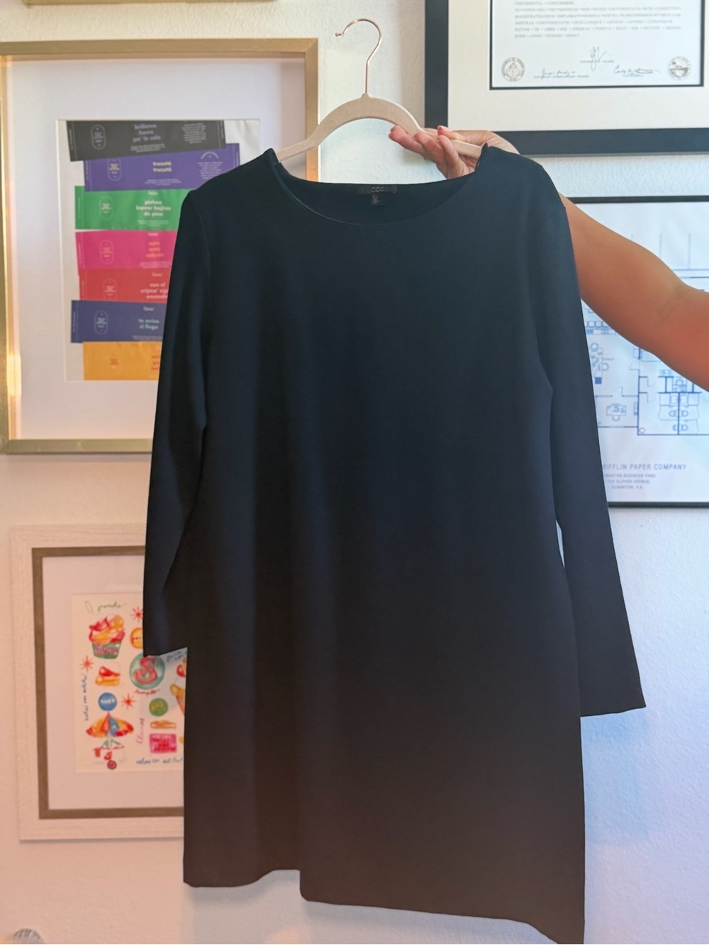 COS Black Long-Sleeve Minimal Shift Dress